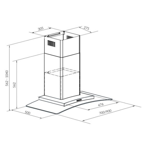 Kích thước máy hút mùi Eurosun EH-90AF81S